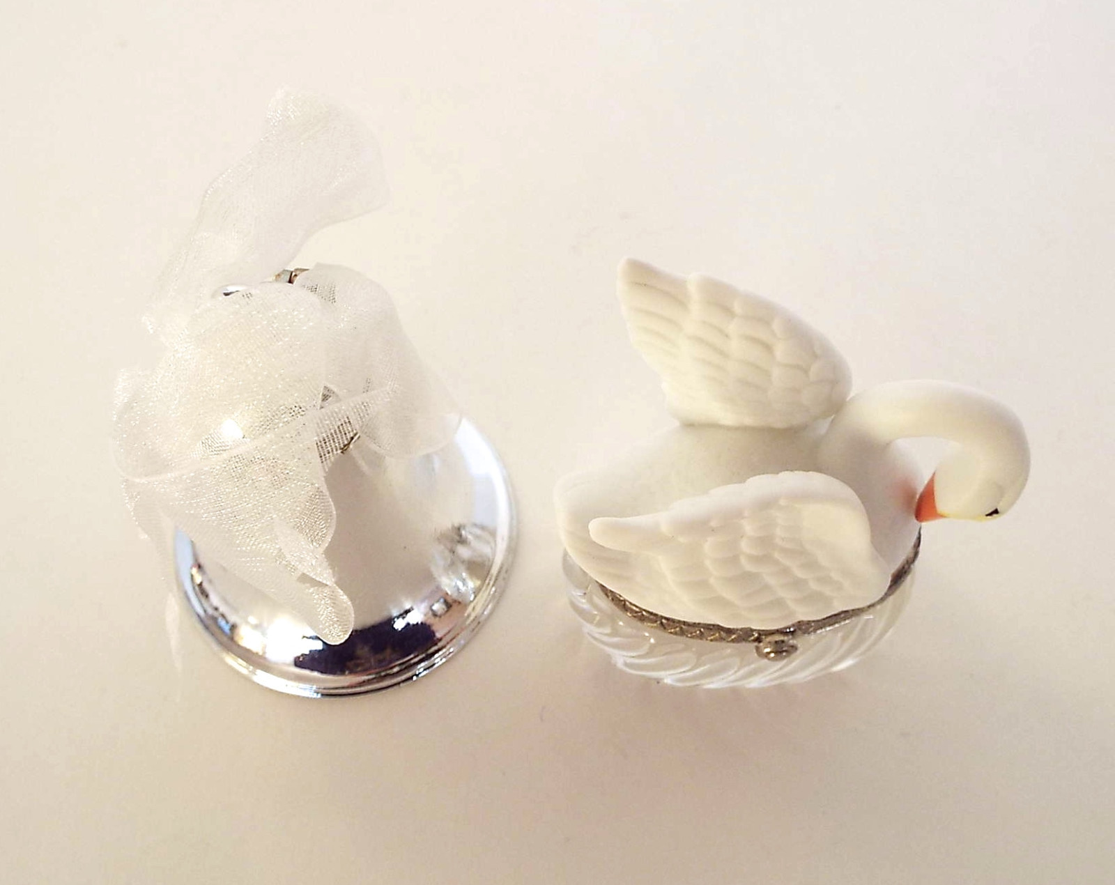 MINIATURE WEDDING Trinket Boxes Swan Silver Bell Porcelain PHB Lot
