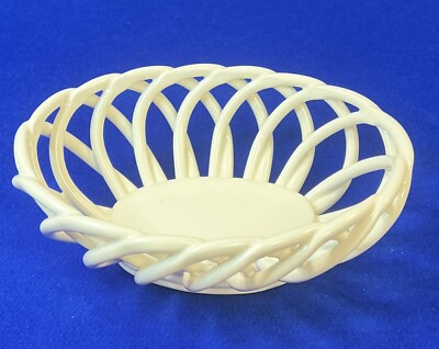 Vintage White Lattice Open Weave Bread Basket Bowl 1960's