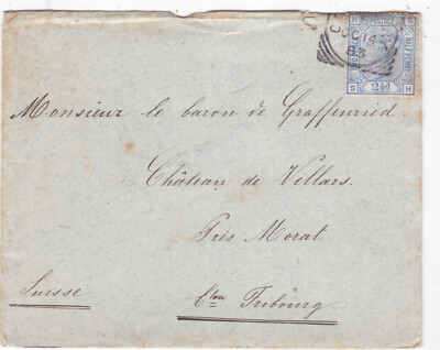 1883 QV 2½d BLUE STAMP ON COVER TO CHATEAU DE VILLARS AT MORAT SWITZERLAND
