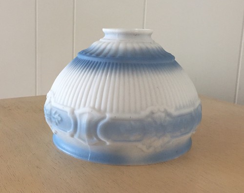 Antique/Vintage Blue & White Milk Glass Light/Lamp Shade Scalloped/Floral Design