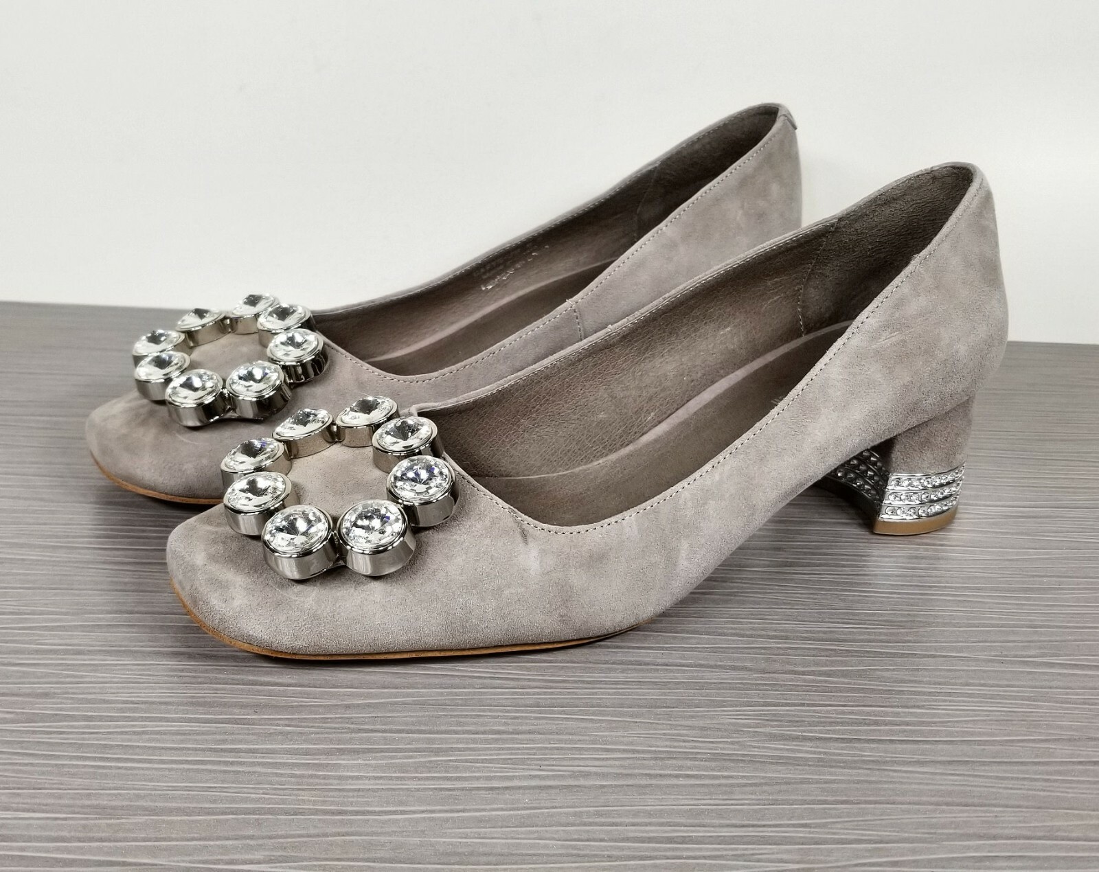 Jeffrey Campbell Crystal Ornament Pumps, Grey Suede, Womens Size 8.5 US