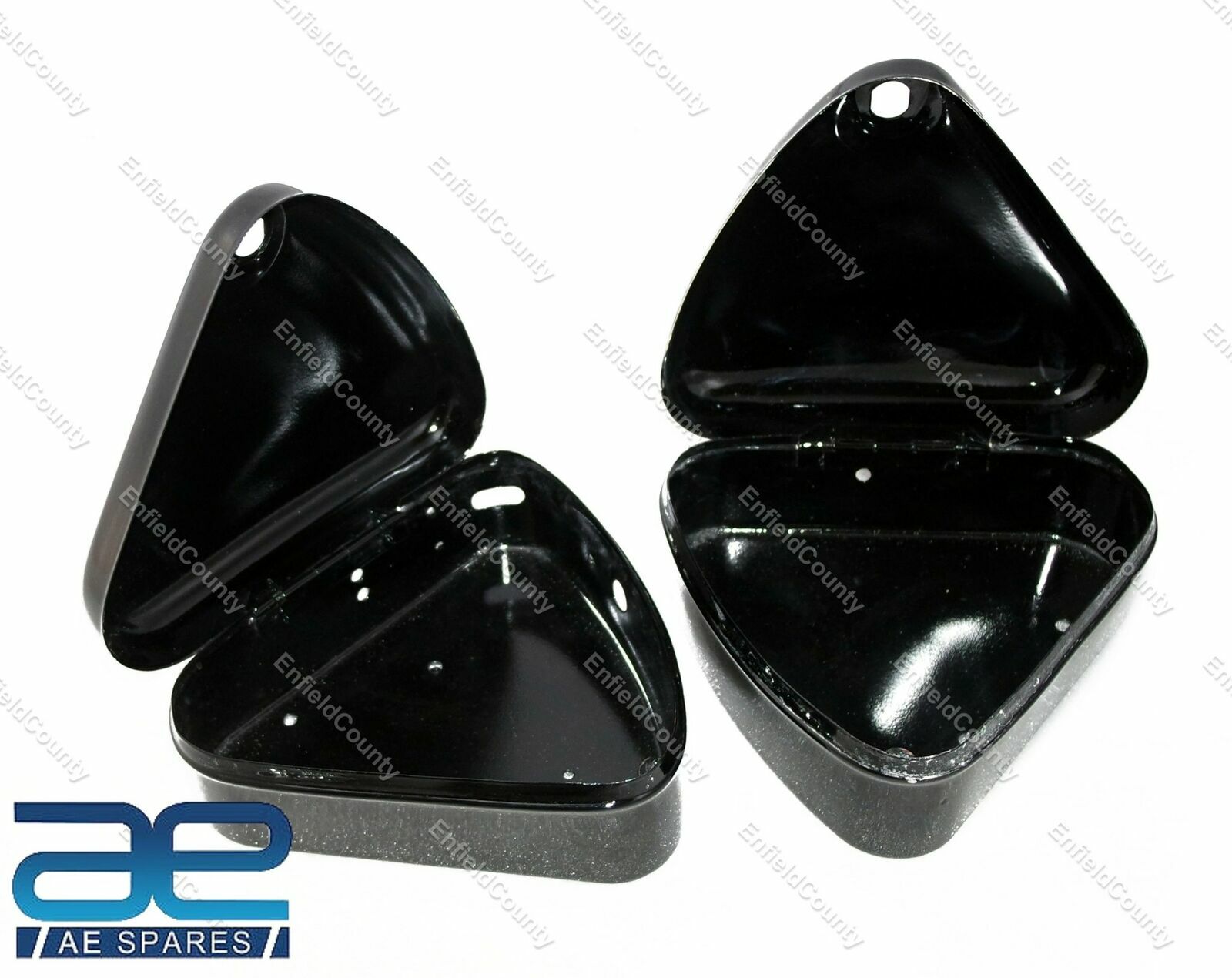 For Royal Enfield Bullet 350 Black Painted Curved Lid Steel Tool Boxes Pair 