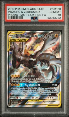 2019 POKEMON PROMO TAG TEAM TINS PIKACHU & ZEKROM GX FA #SM168 PSA 10 GEM MINT