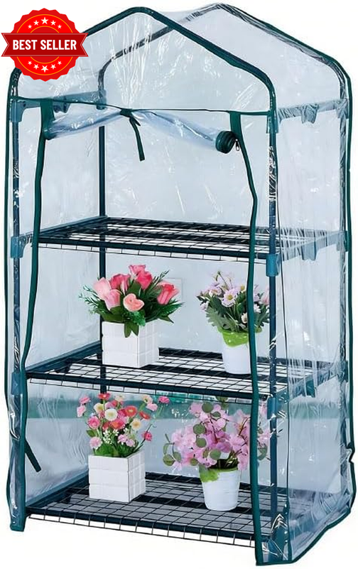 3-Tier Portable Gardening Greenhouse with Clear Cover, Frame Tunnel Pop up Mini