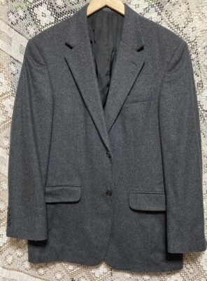 40R John Ashford Men's Blue Wool and Camel Blend Blazer Jacket Check EUC