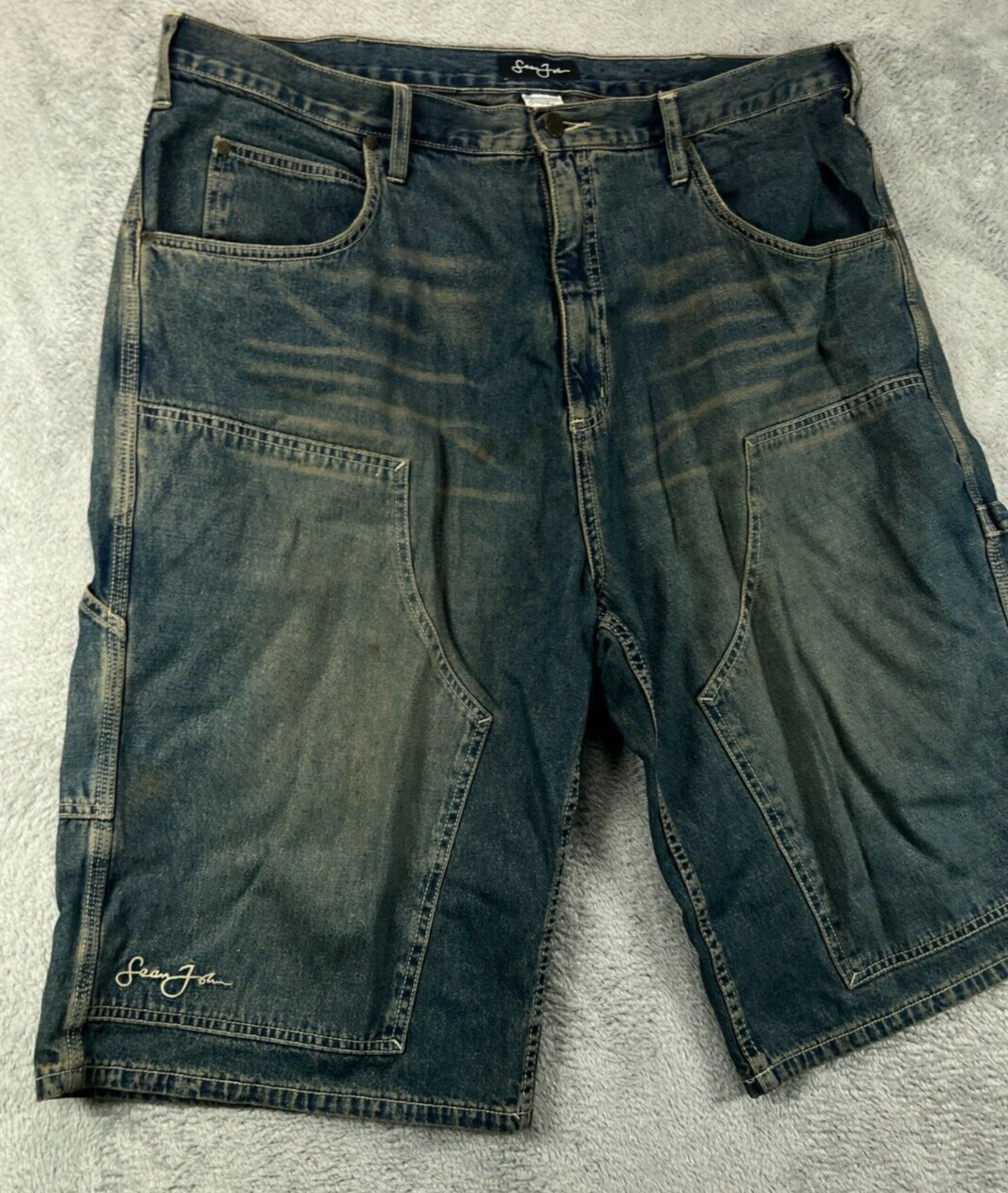 パンツ 00s SEANJOHN BAGGY DENIM SHORTS BLACK 00s Y2K Sean John Baggy Contrast Stitch Black Denim Shorts