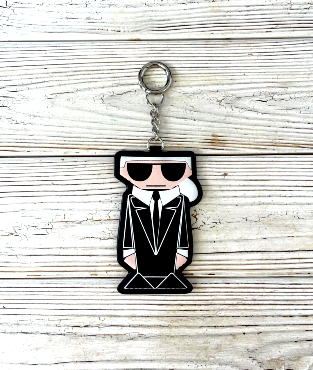 Karl Lagerfeld Hang Tag Keychain Purse Fob Bag Charm - Black