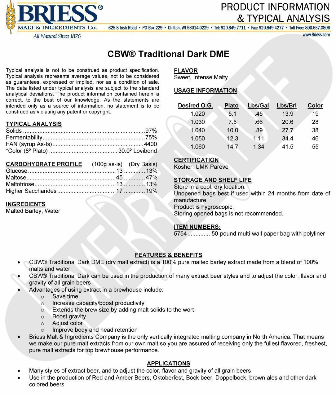 Choose 1-12lb BRIESS TRADITIONAL DARK DRY MALT EXTRACT DME Homebrew Brewing Beer