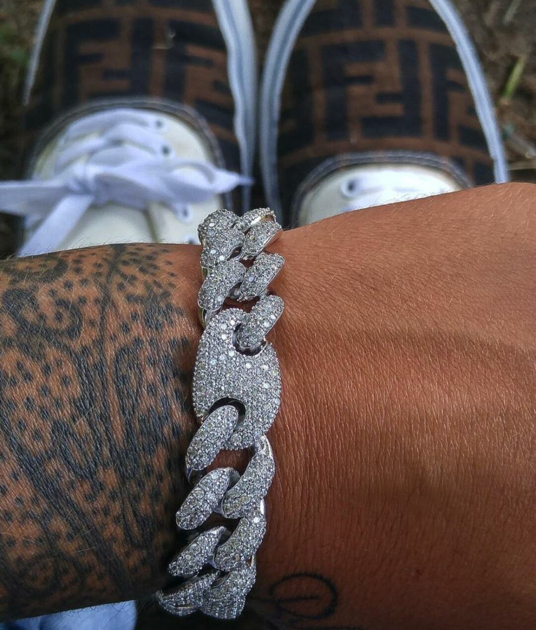 Pre-owned Online0369 1.88 Ct Pass Tester Moissanite Men's 12 Mm Cuban Link Bracelet Silver In White