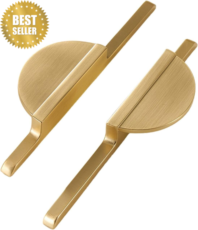 2 Pcs Half-Moon Gold Drawer Pulls, Metal Cabinet and Dresser Handles, Modern Hom