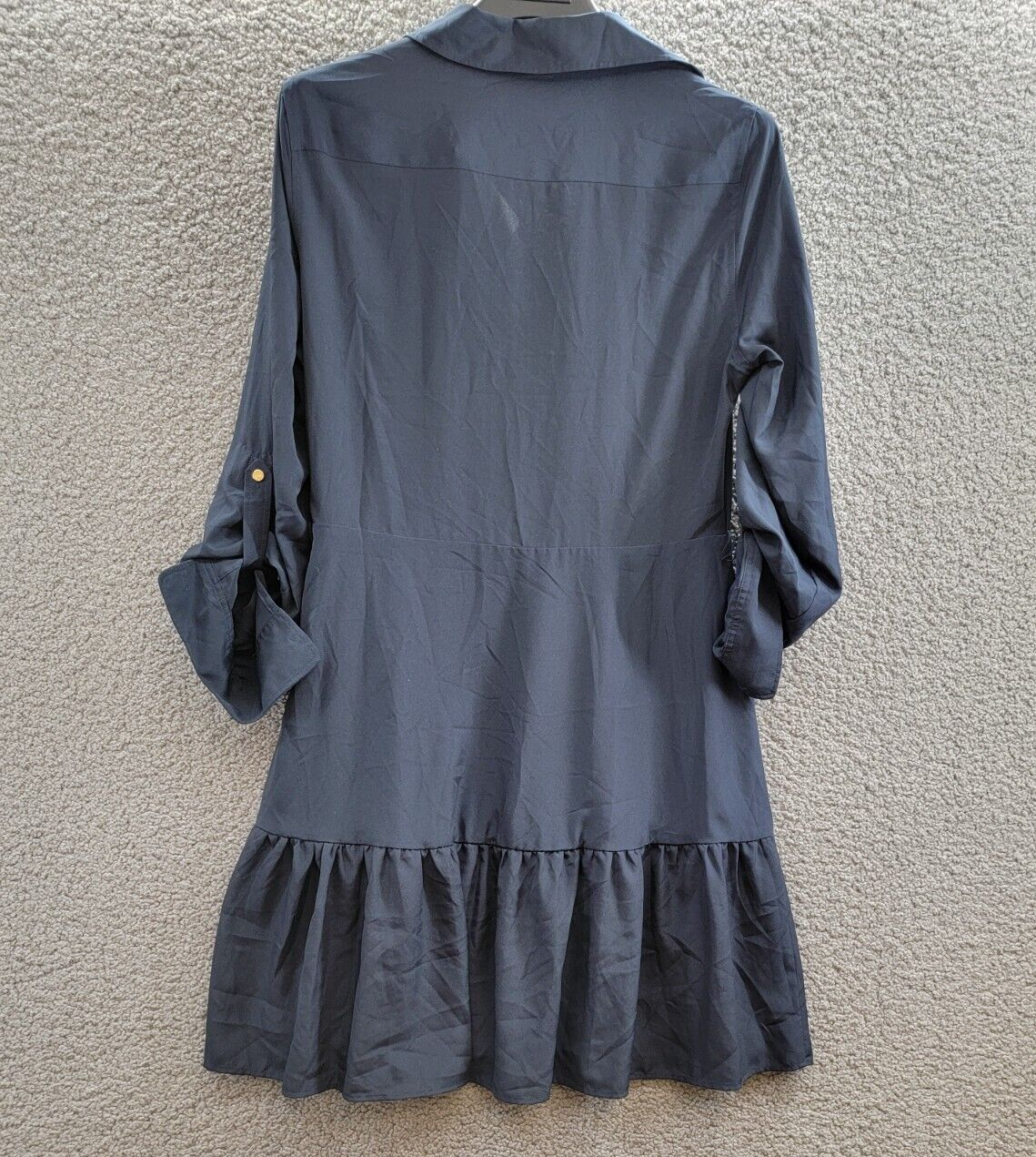 Lauren Ralph Lauren Crepe Shirtdress Women's 10 Navy Collared Side Zip Closure - Picture 13 of 19