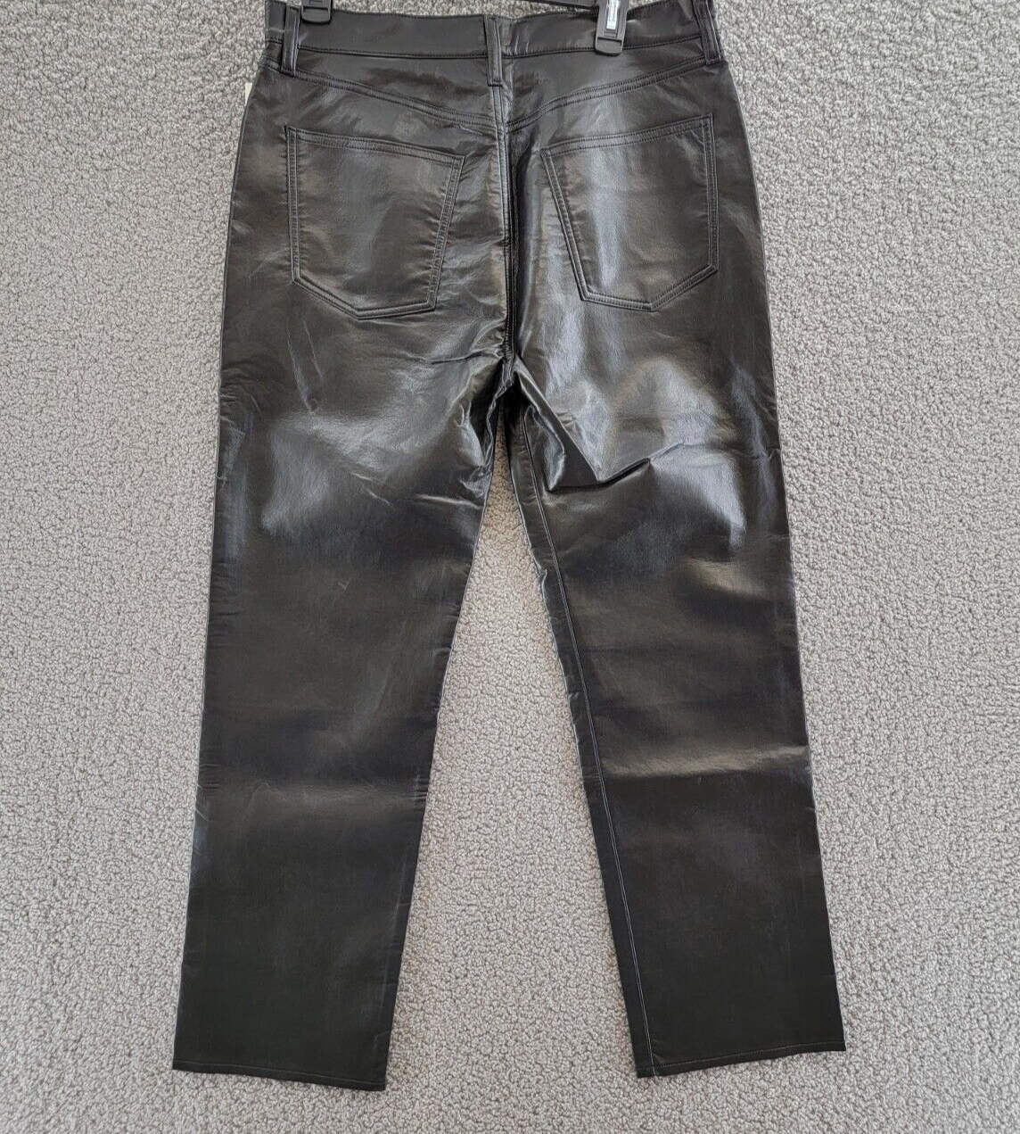 AGOLDE 90s Fitted Recycled Leather Pants Women's 31 Black Pockets Button Zip - Picture 12 of 18