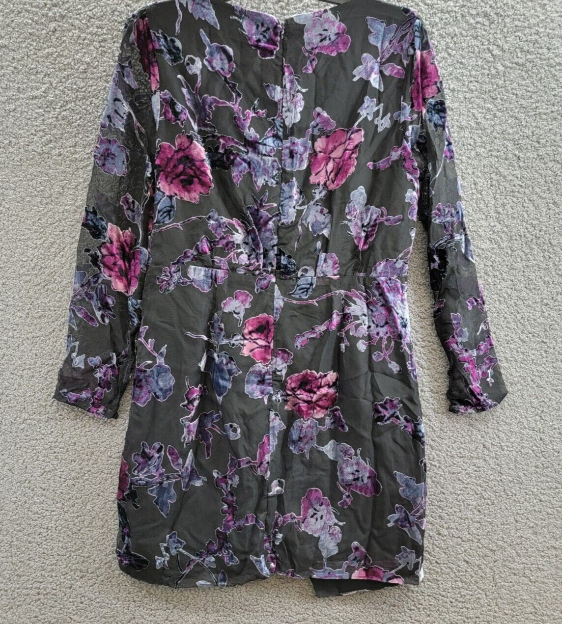 AQUA Floral Velvet Burnout Mini Dress Women's L Multi V-Neck Back Zip Closure - Picture 13 of 19