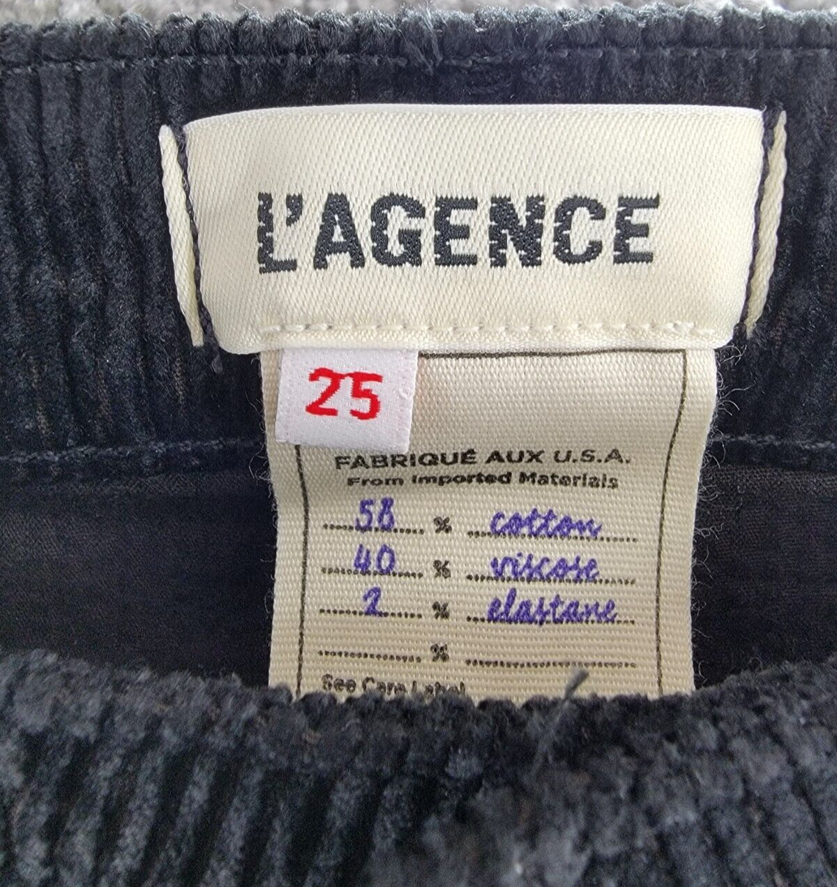 L'AGENCE Selma High Rise Baby Bootcut Corduroy Jeans Women's 25 Black Pocket Zip - Picture 10 of 17