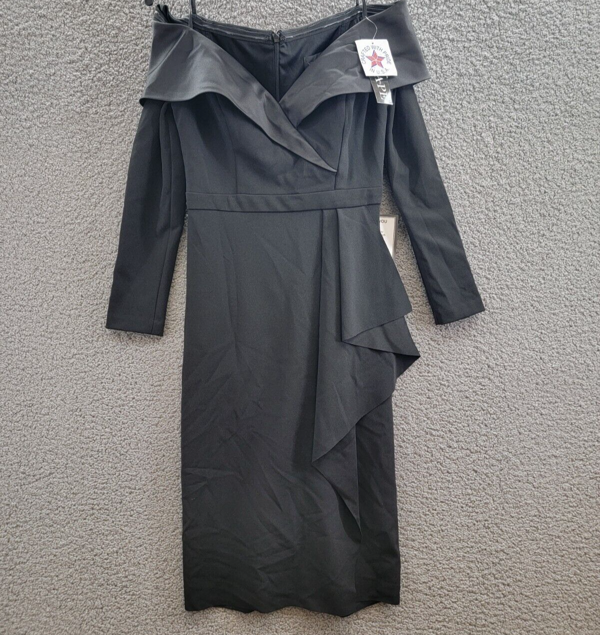 XSCAPE Off-The-Shoulder Scuba Crepe Dress Women's 6 Black Back Zip Closure L/S - Picture 3 of 18