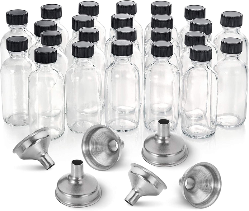 2oz Clear Glass Bottles with Lids for Juice, Oil, Liquids, Travel 12, 24, 36 pcs