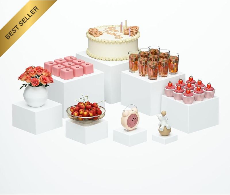 8 Pack White Acrylic Display Boxes Buffet Risers And Stands For Party Food Cupca