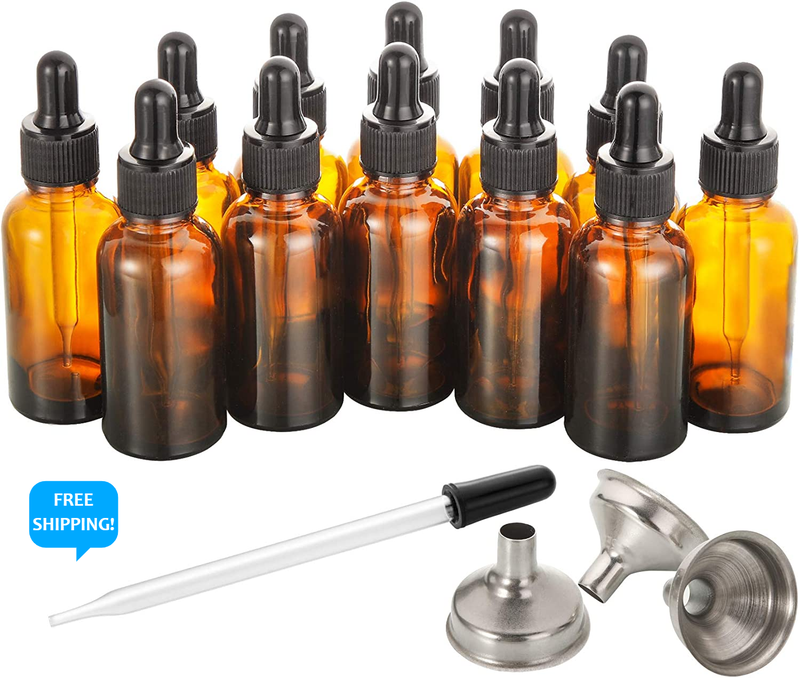 Glass Steam Eye Dropper Tincture Oil 2oz, W/ 3 Steel Funnels ☑️