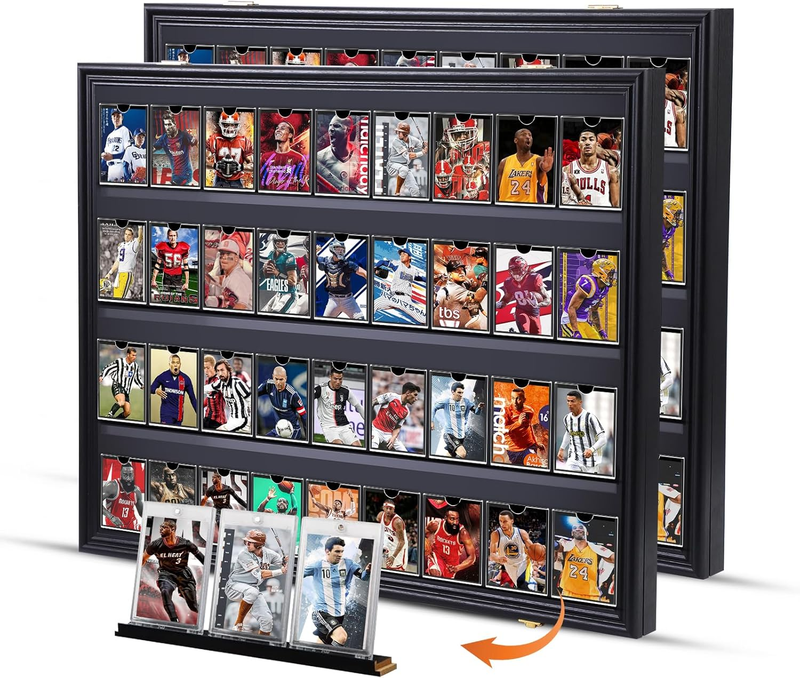 Card Display Case, 36 Graded Sports Card Display for Basketball Football Hockey Trading Cards with UV Protection Acrylic, Lockable Wall Display Frame (Horizontal 2-Pack)