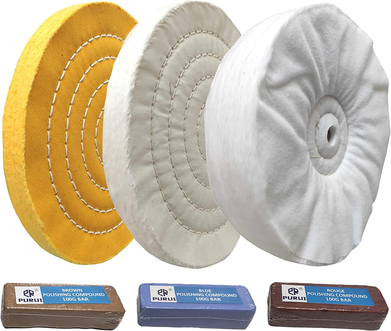 8" Buffing Polishing Wheel-Coarse (42PLY) Medium(60Ply) Fine(40Ply) with 5/8" Ar