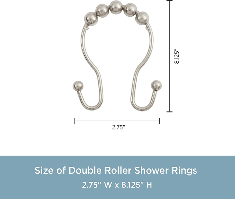 Double Roller Ball Shower Curtain Rings, 12 Pack, One Size, Brushed Nickel
