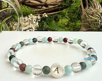 Aries Zodiac Natural Crystal Bead Initial Stretch Bracelet CUSTOM SIZING