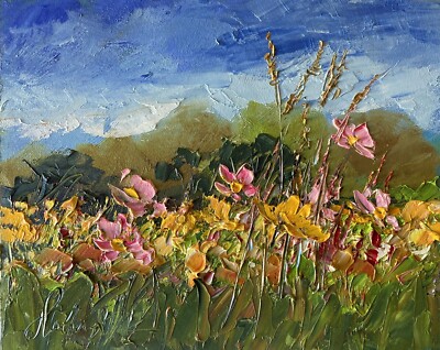 Wild Flowers Landscape Original Oil Painting Margaret Raven