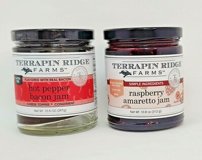 Lot of 2 Terrapin Ridge Farms Hot Pepper Bacon Jam &  Raspberry Amaretto Jam
