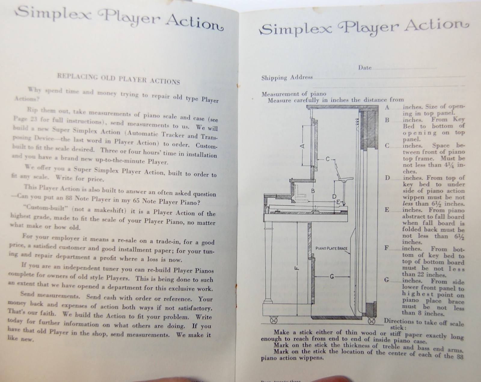 SIMPLEX PIANO PLAYER CO.  Simplex Player Action Manual