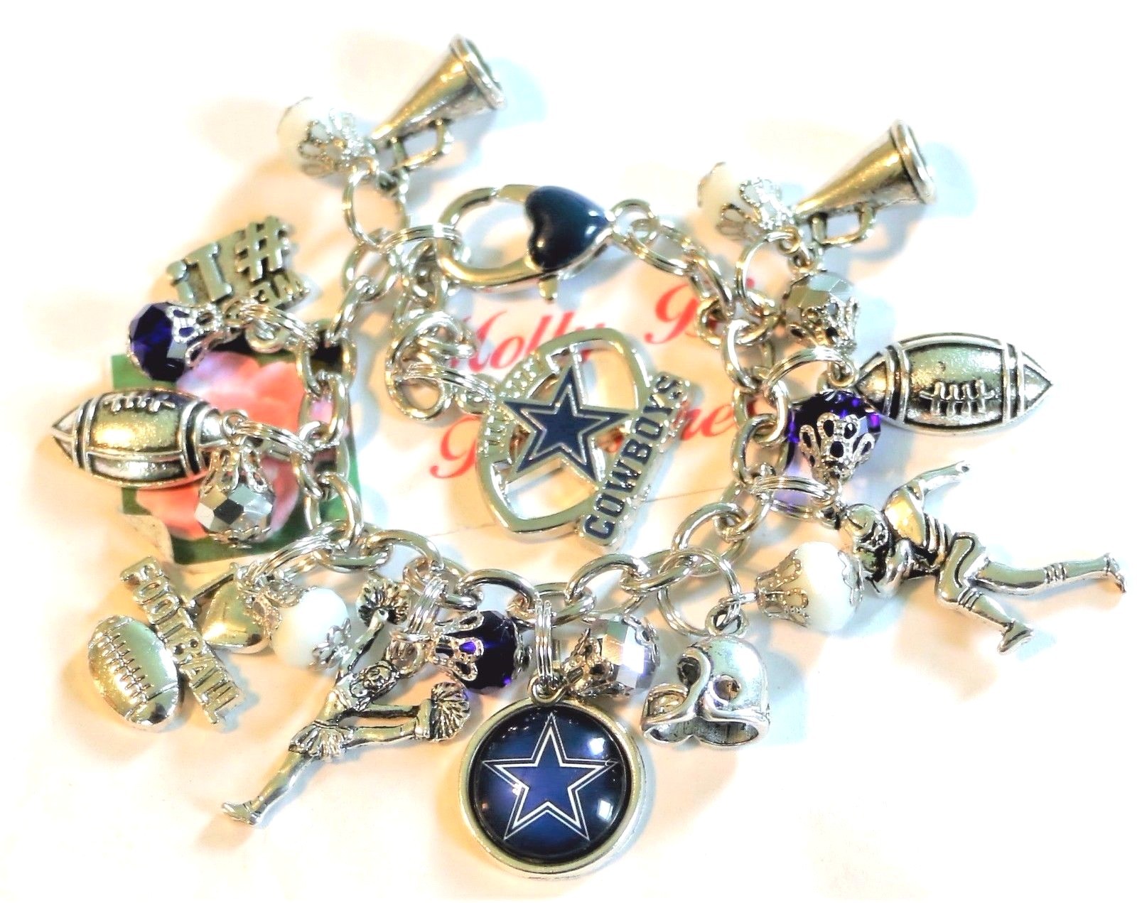 Dallas Cowboys Handmade NFL Chain Link Football Charm Bracelet,Small 5 1/2