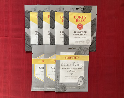Lot of 7 Burt's Bees Detoxifying Charcoal + Honey Single Use Facial Sheet Masks