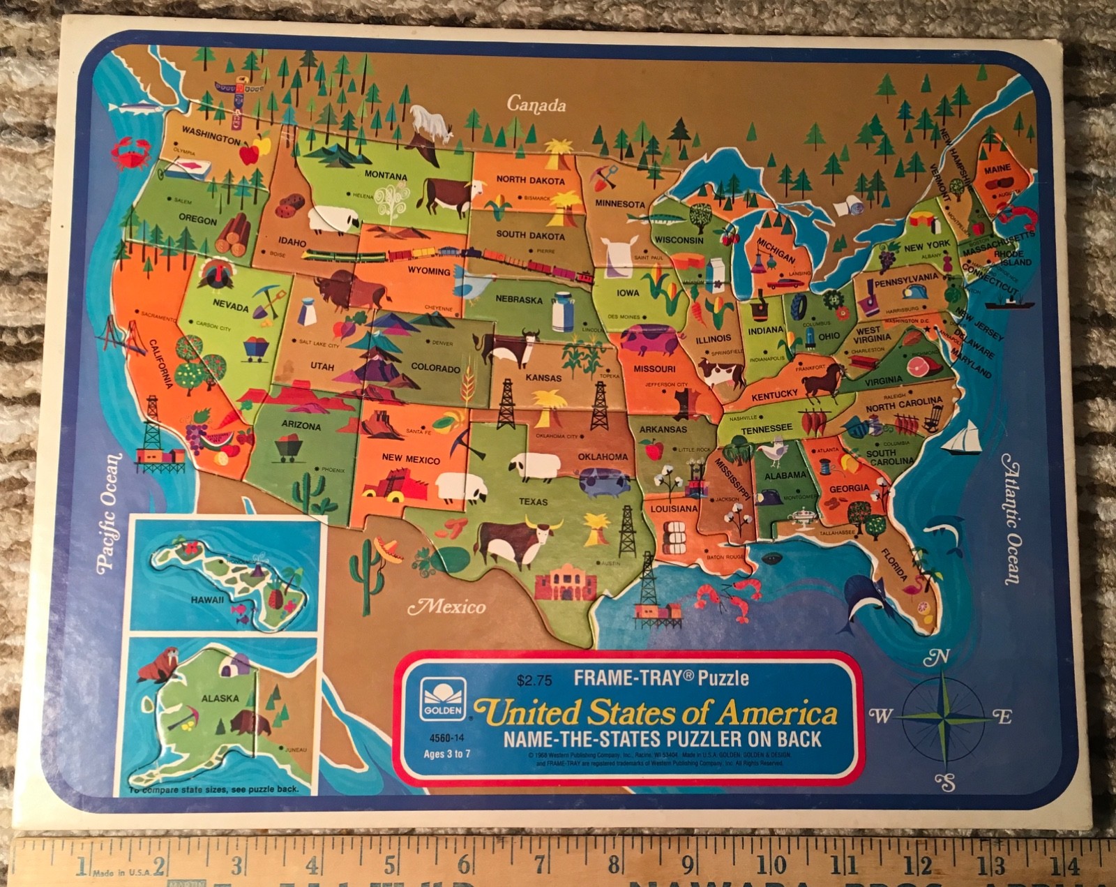 1968 USA Golden Frame-Tray Puzzle 50 yrs old Waetern Publishing Excellent Cond.