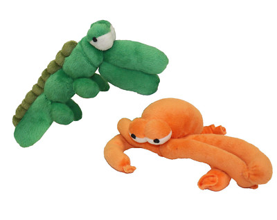 NEW Squeaky Plush Stuffed Dog Toys Pair Orange Octopus Green Alligator Pups Xmas