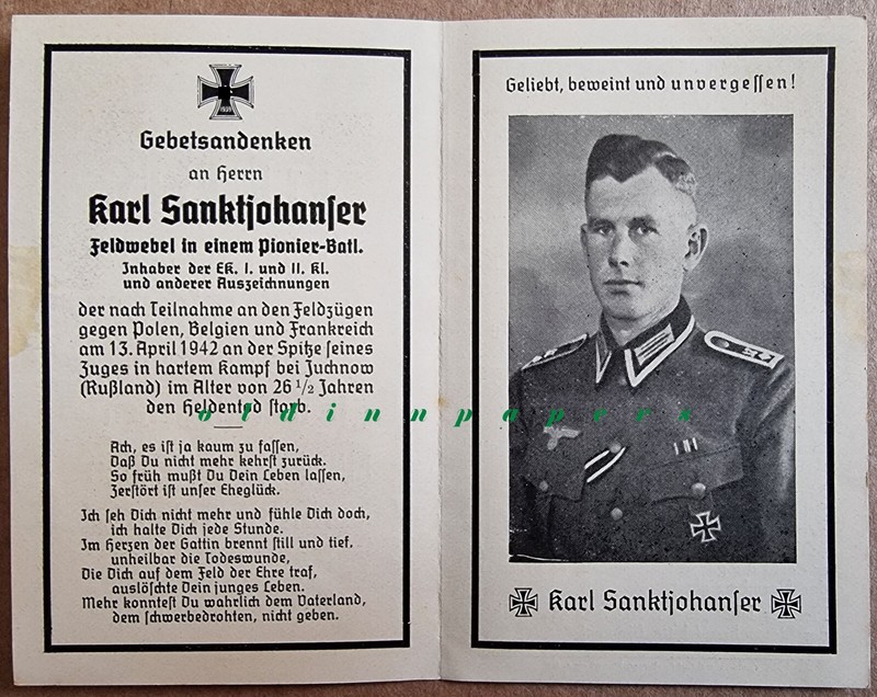 Sterbebild Feldwebel Ek Orden Pionier Batl. Juchow Kaluga Starnberg 1942