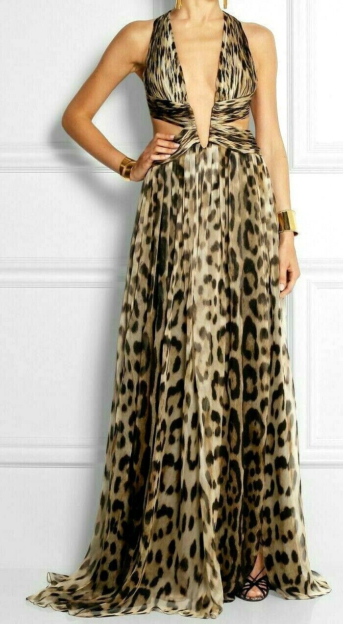 New $6,395 Roberto Cavalli Leopard Cutout Long Maxi Gown New $6,395 Roberto Cavalli Leopard Cutout Long Maxi Gown