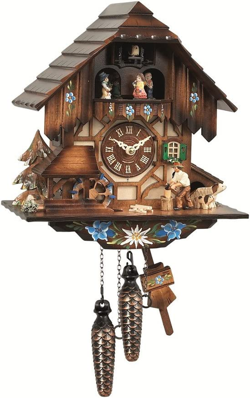 Quartz Cuckoo Clock with Musik Black Forest House with Moving Wood Chopper and M