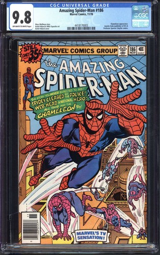 AMAZING SPIDER-MAN #186 CGC 9.8 OW/WH PAGES // MARVEL COMICS