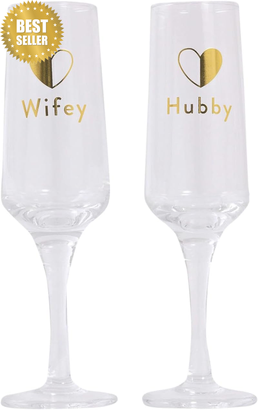 Hubby and Wifey Wedding Wine Glass Set