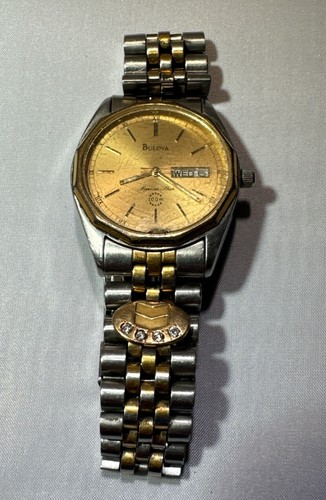 Vintage Bulova Marine Star Stainless Goldtone Diamond