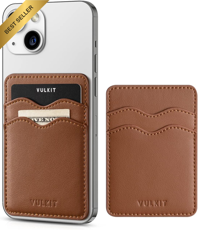 Leather Stick On Phone Wallet Card Holder Case for iPhone Women Brown