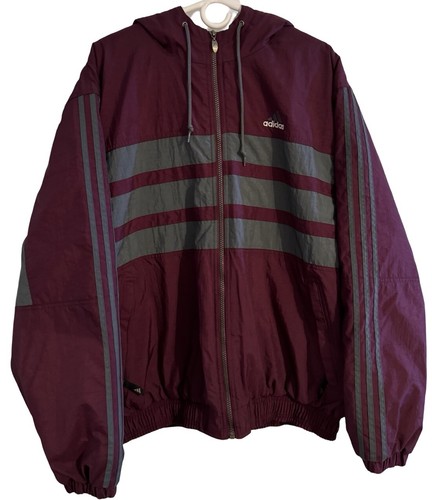 【USED】 adidas track jacket red wine L Adidas Wine Red Track Jacket Long-Sleeve Zip-up Sportswear