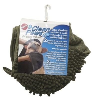 Spot Clean Paws Dog Drying Towel Absorbent Hand Pockets Chenille Microfiber Bone