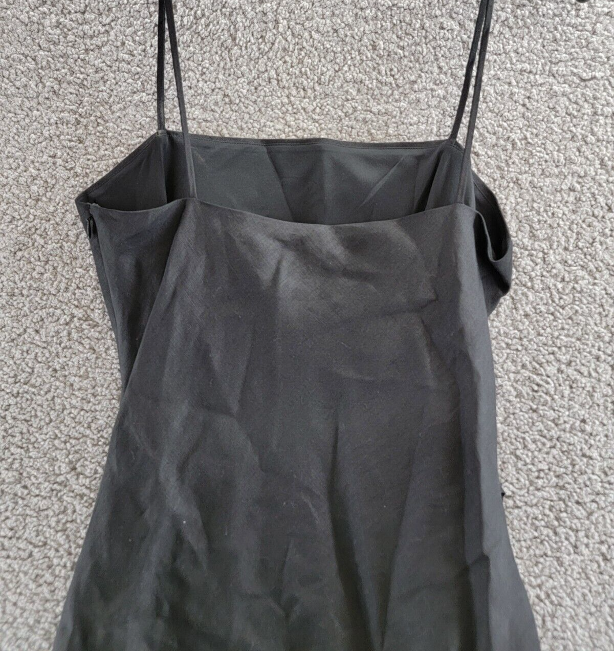 Pre-owned Theory Linen Side Pleat Mini Dress Womens 8 Black Straight Neck Side Zip Closure