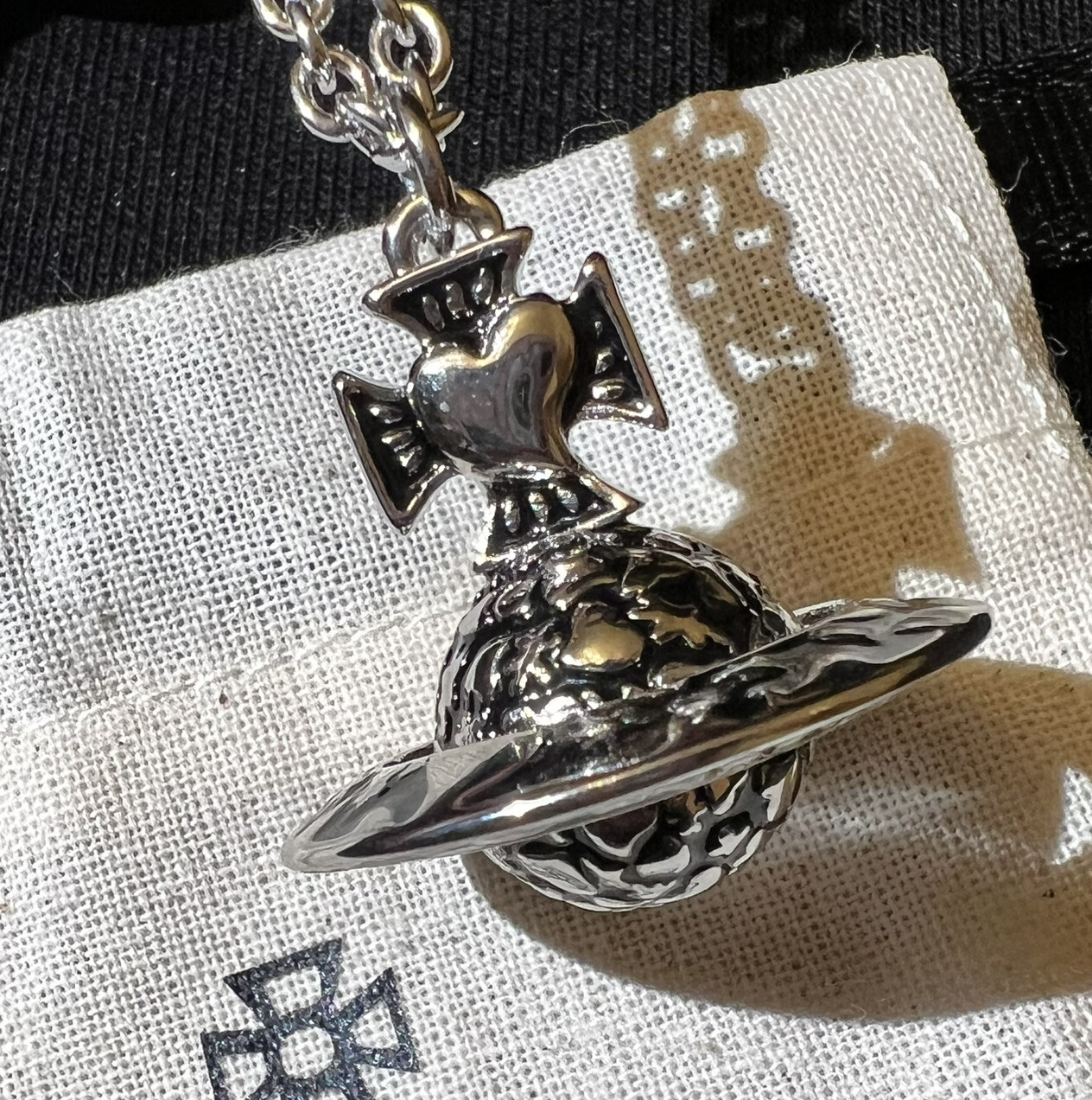 VIVIENNE WESTWOOD Oderina Gunmetal Black 3D Heart Carving