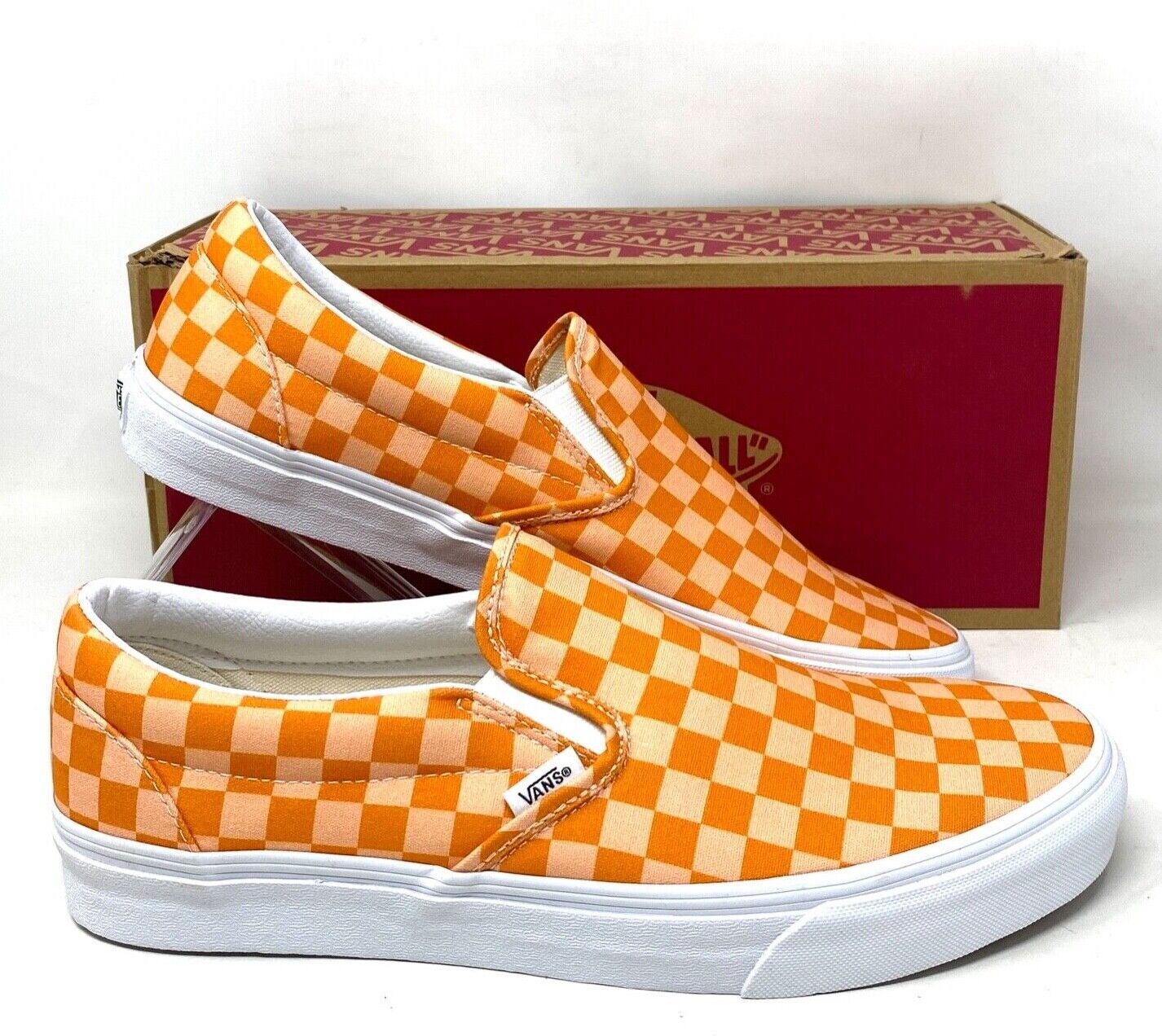 VANS Classic Slip On Shoes Skateboarding Check Orange Canvas For Men VN000XG8CXC