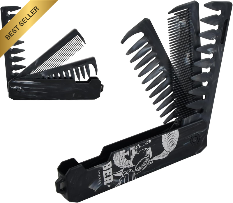 3-In-1 Folding Hair Comb for Men, Fine & Wide Tooth Comb with Beard, Hair & Mous