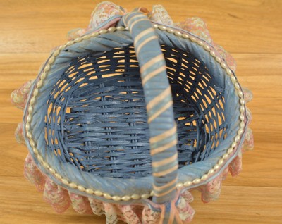 Blue Easter Basket  White Beads Lace Around Estate Find