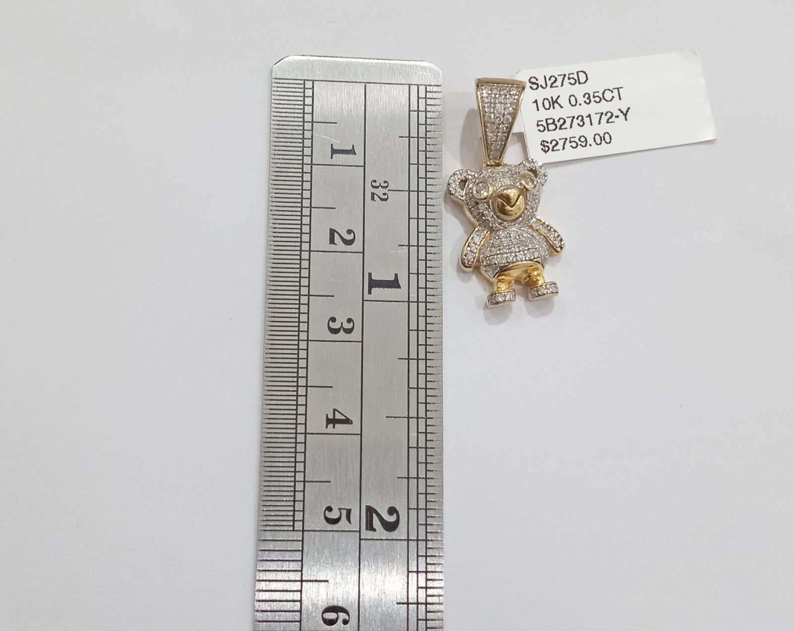Pre-owned Goldbar Jeweler 10k Yellow Gold Real Diamond Teddy Bear Charm Pendant