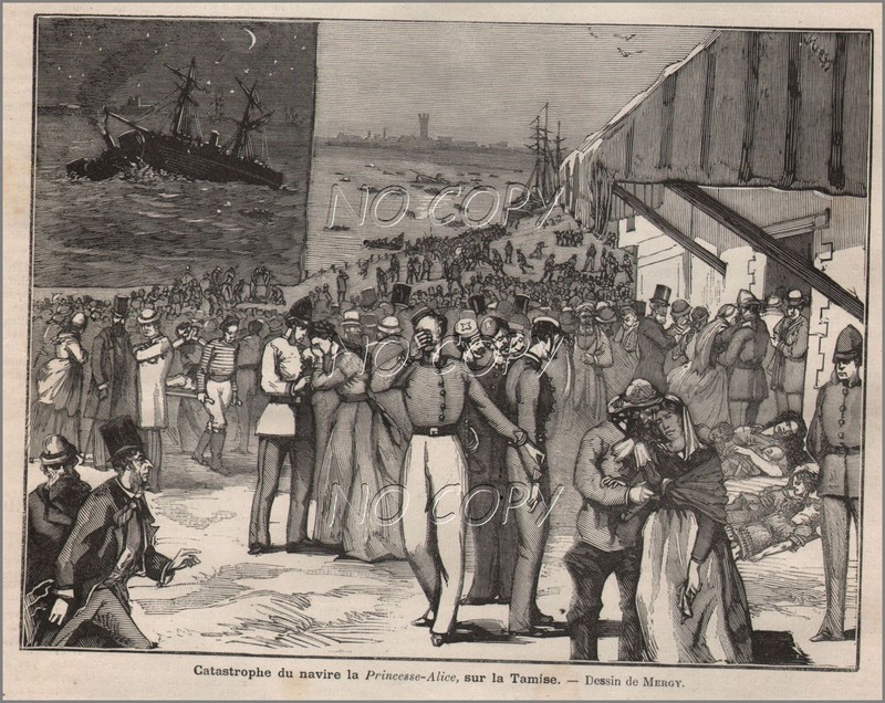 1878 : Illustration / Gravure : Catastrophe Navire Princesse Alice Tamise /Mergy