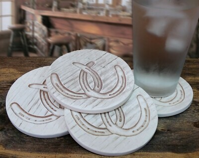Horseshoe Absorbent Drink Coasters set of 4 | Equestrian Decor | Horse Lover Gif
